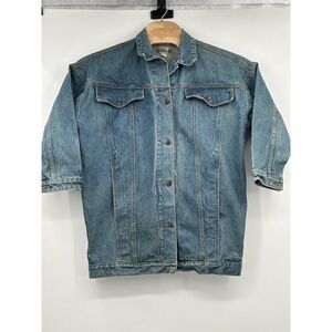 Jordache Vintage 80's Batwing Acid‎ Wash Denim Jean Glam Jacket Woman's Size MED